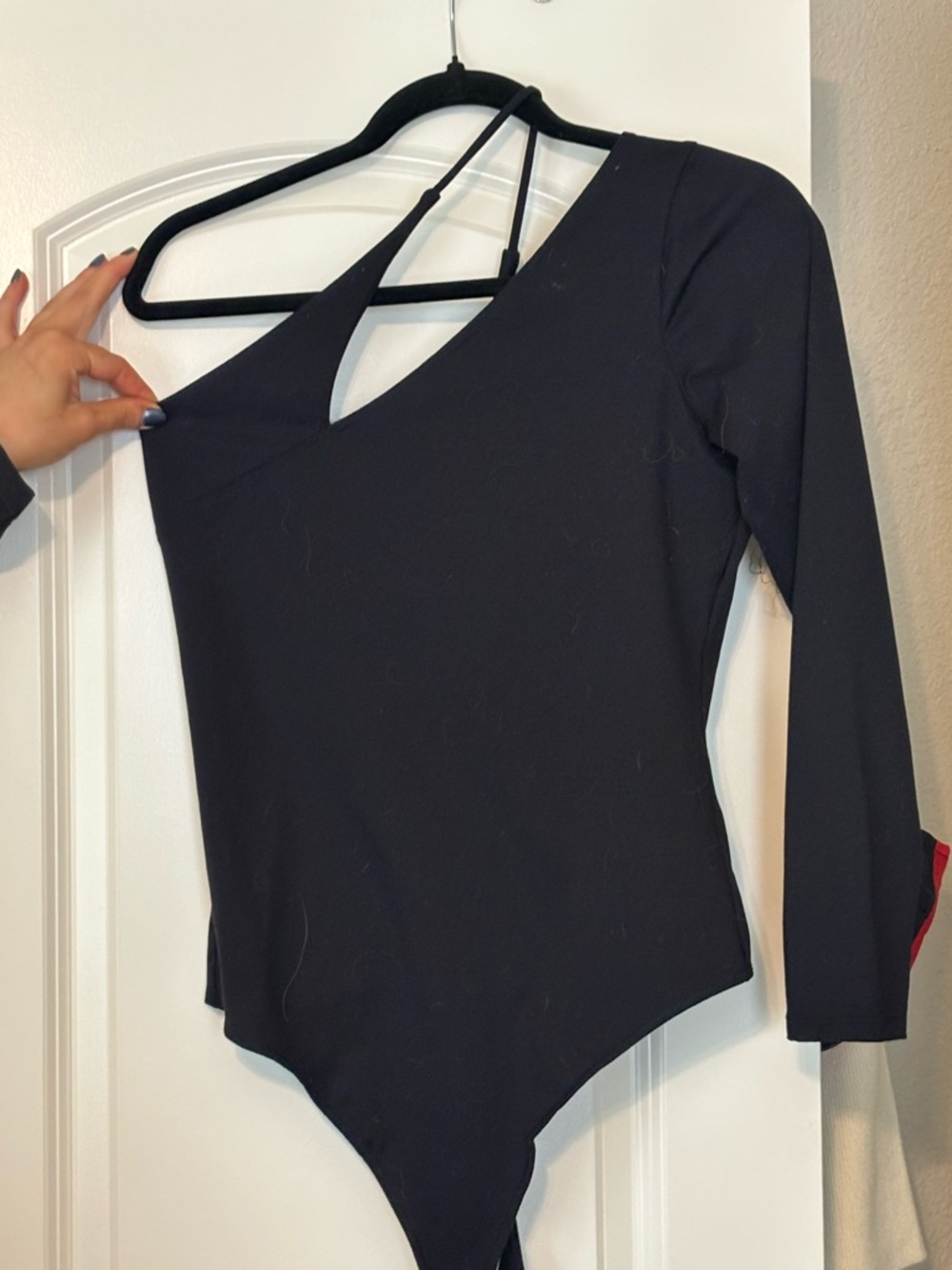 Abercrombie & Fitch Black One-Shoulder Long-Sleeve Bodysuit
